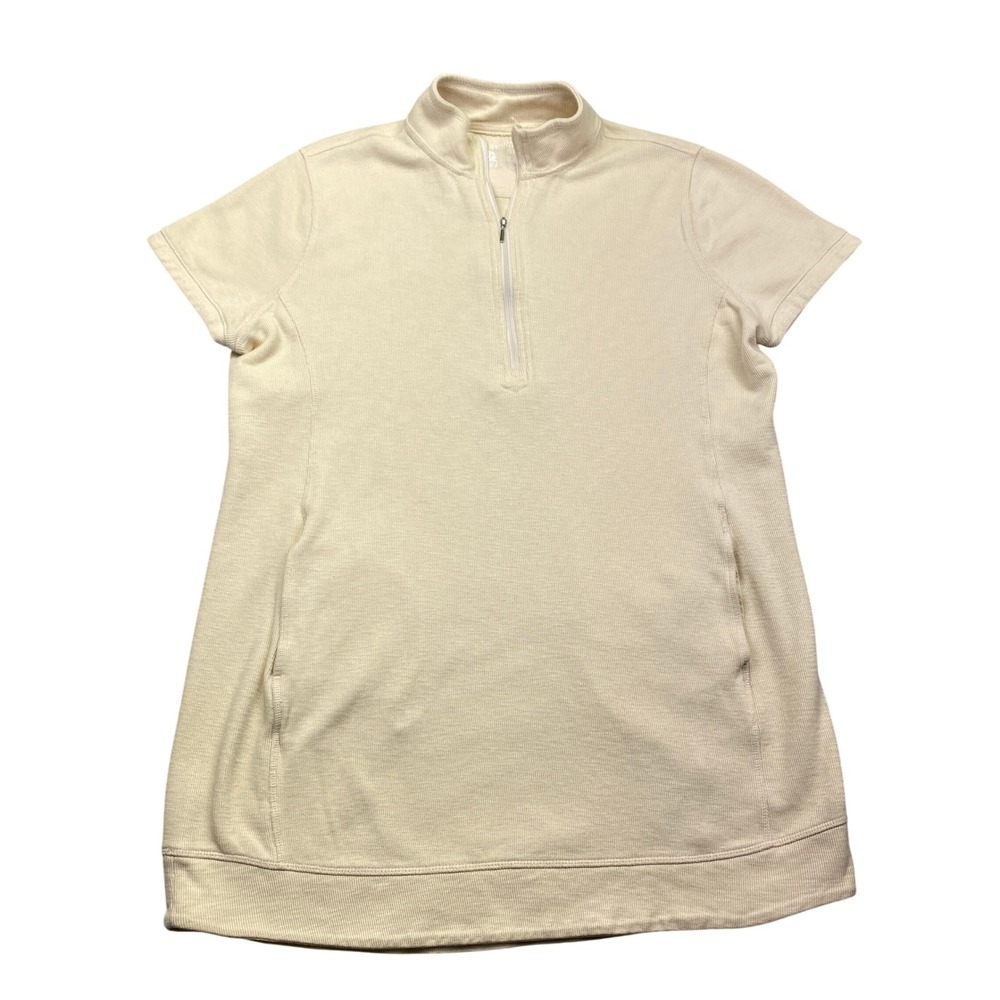 Legendary‎ Outfitters Womens XXL Cream Ribbed Short Sleeve Quarter Zip Pullover
